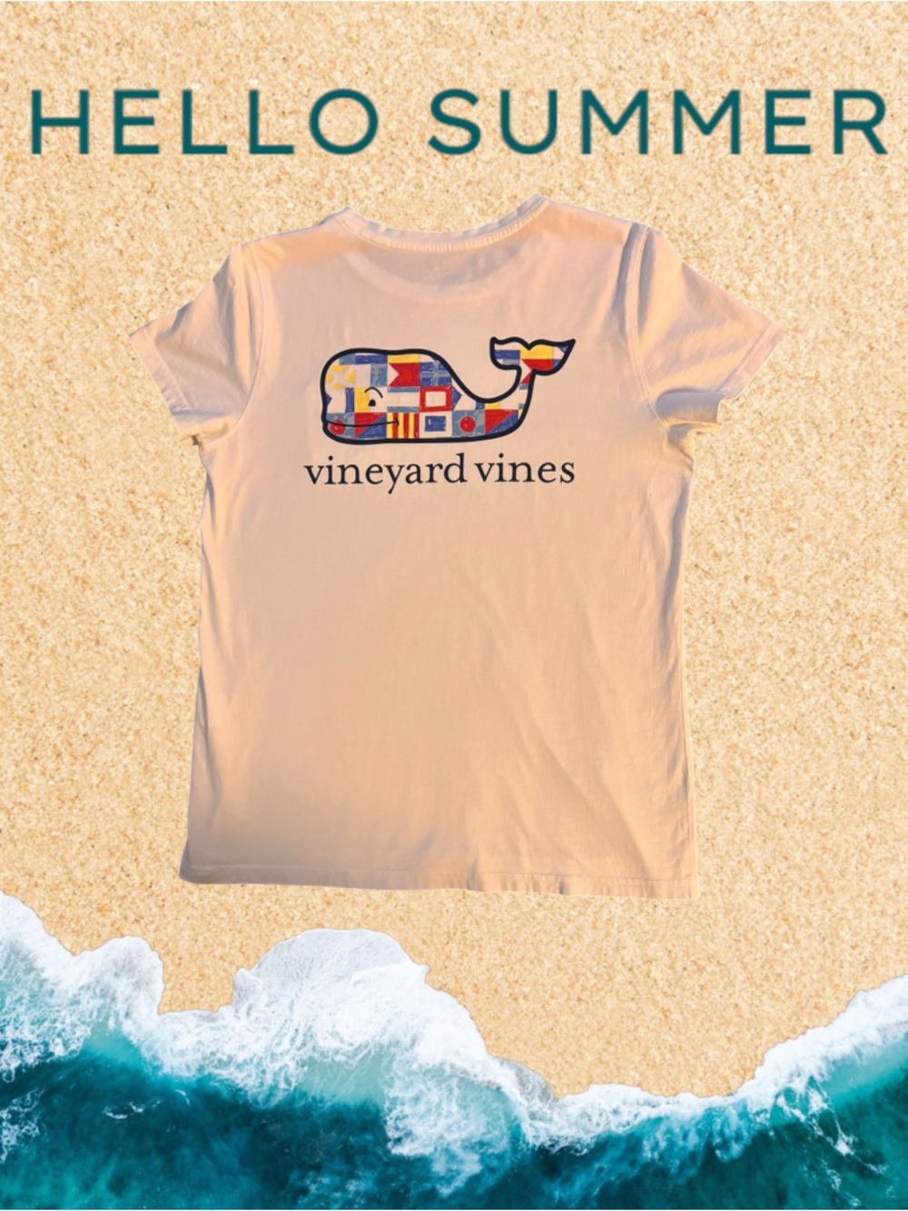 Vineyard Vines Nautical Flag Whale Pocket Tee White Size M Women Vacation Beach